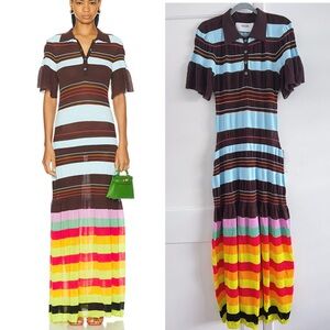 CHRISTOPHER JOHN ROGERS Striped Ruffle Polo Dress In Brown S